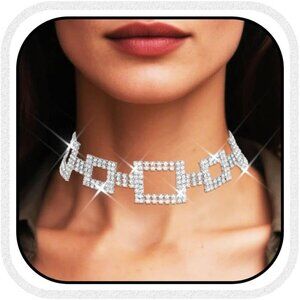 Hypoallergenic Silver Rhinestone Choker - Fashionable and Comfortable Wear